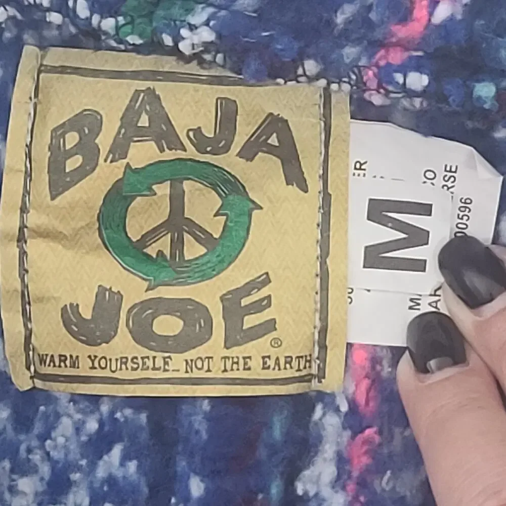 Baja Joe Mexicali poncho Hoodie Blue Size Medium Hippie surfer Boho Casual
